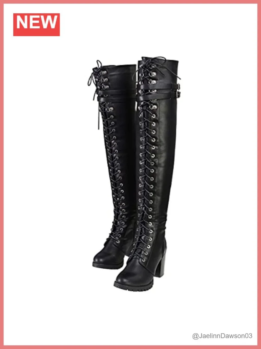 Faux Leather Above Knee Lace-Up Combat Boots Buckle Straps